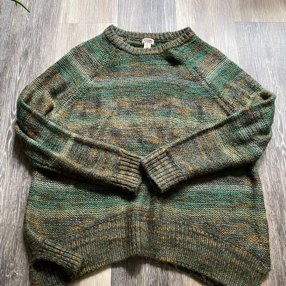 Mossimo‎ Chunky Knit Asymmetrical Green Sweater Large Boho Fairy Earthy Layering - Picture 2 of 6